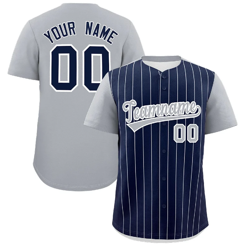 Baseball Jersey With Mesh Fabric-Custom Navy Gray Pinstripe Personalized Two-Tone Authentic Baseball Jersey