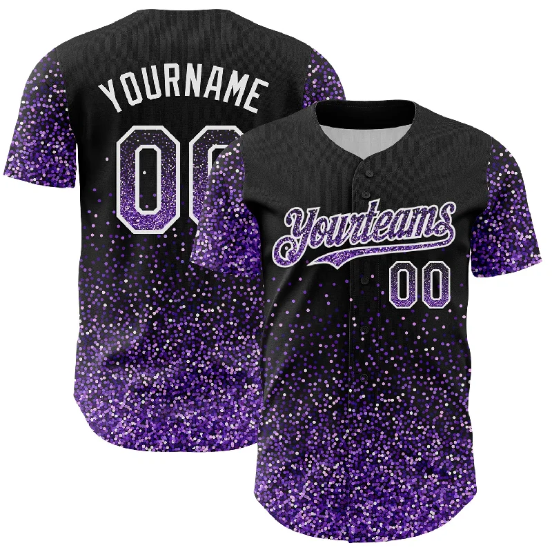 Baseball Jersey With Split Color Design-Custom Black Purple-White 3D Pattern Design Abstract Colorful Glittering Dot Authentic Baseball Jersey