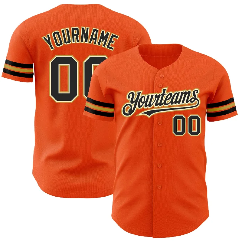 Baseball Jersey With Metallic Numbers-Custom Orange Black Cream-Old Gold Authentic Baseball Jersey