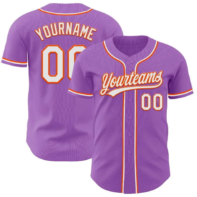 Baseball Jersey With High Collar-Custom Medium Purple White-Orange Authentic Baseball Jersey