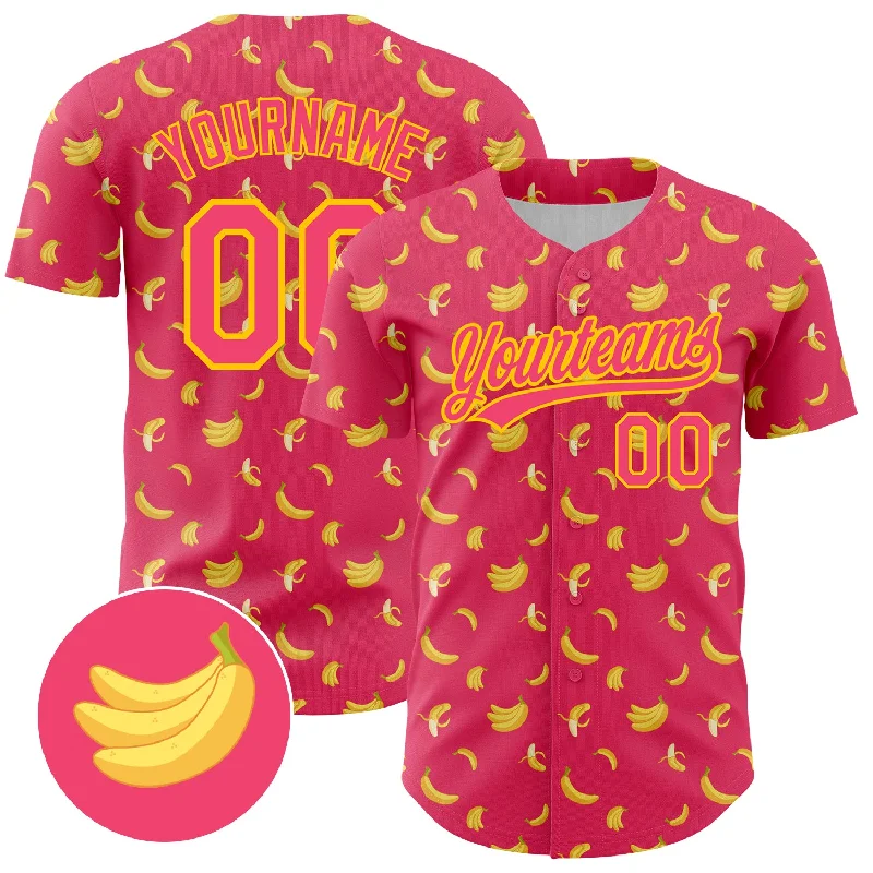 Baseball Jersey With Modern Patterns-Custom Neon Pink Yellow 3D Pattern Design Fruit Banana Authentic Baseball Jersey