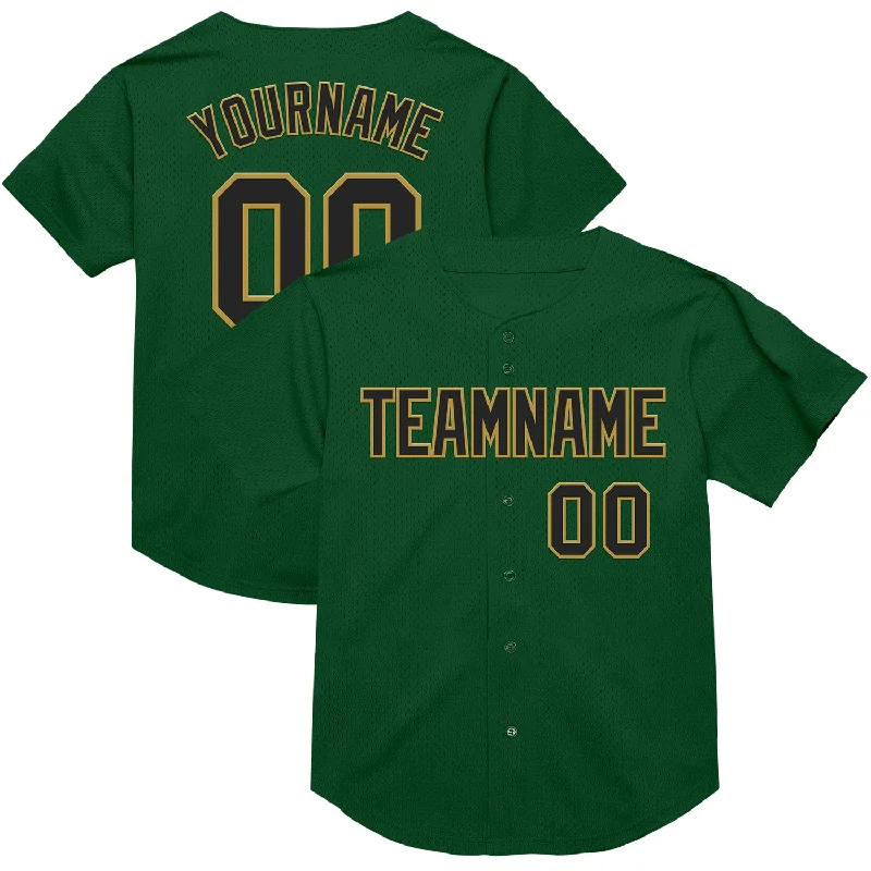 Baseball Jersey With Classic White-Custom Green Black-Old Gold Mesh Authentic Throwback Baseball Jersey