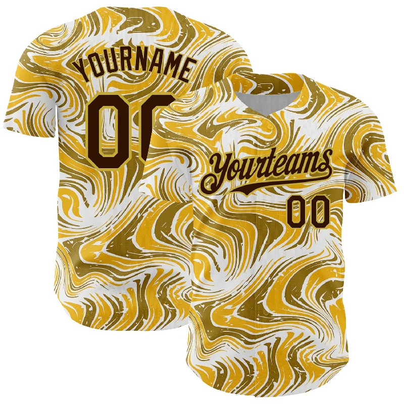 Baseball Jersey With Wrinkle-Free Fabric-Custom Yellow Brown-Old Gold 3D Pattern Design Abstract Fluid Authentic Baseball Jersey