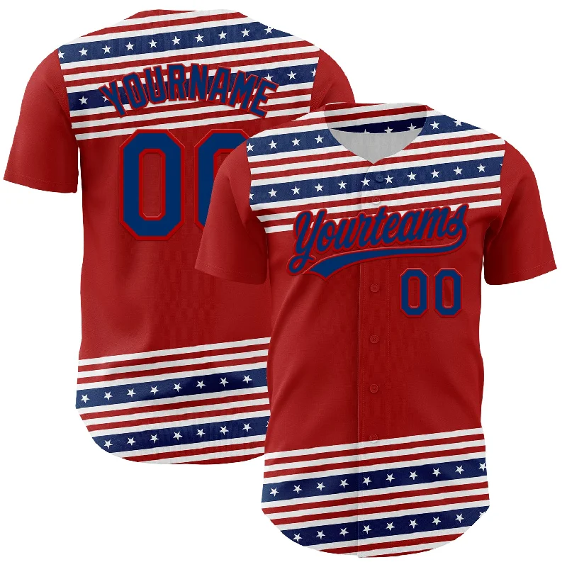 Baseball Jersey With Custom Number-Custom Red US Navy Blue 3D American Flag And Star Authentic Baseball Jersey