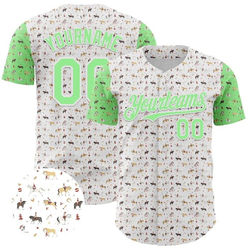 Baseball Jersey With Round Neck-Custom White Pea Green 3D Pattern Design Rodeo Cowboy Authentic Baseball Jersey