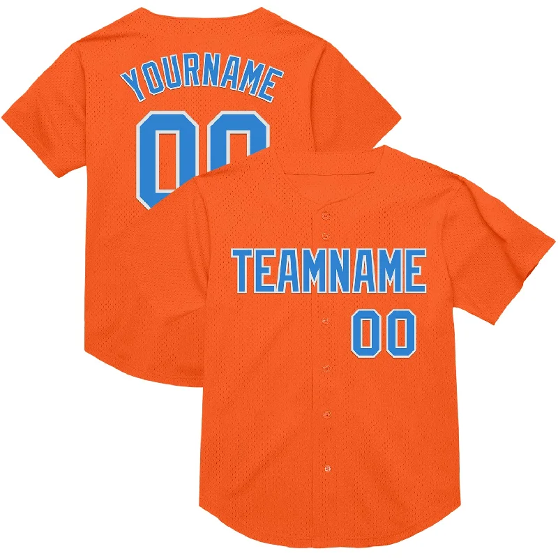 Baseball Jersey With Comic Book Theme-Custom Orange Electric Blue-White Mesh Authentic Throwback Baseball Jersey