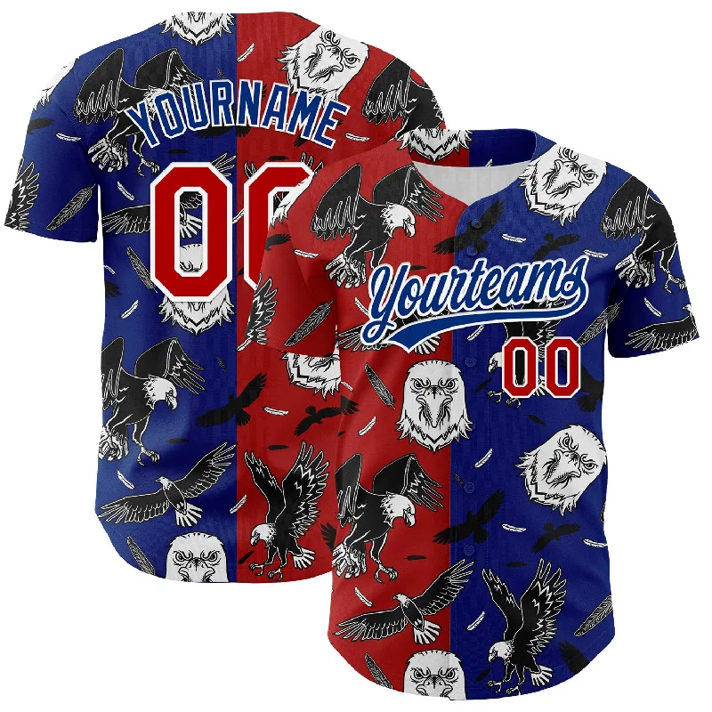 Baseball Jersey With Buttons-Custom Royal Red-White 3D Pattern Design American Eagle Authentic Baseball Jersey