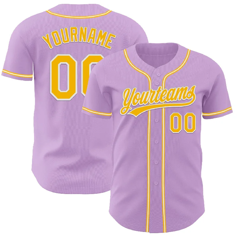 Baseball Jersey With High Durability-Custom Light Purple Gold-White Authentic Baseball Jersey