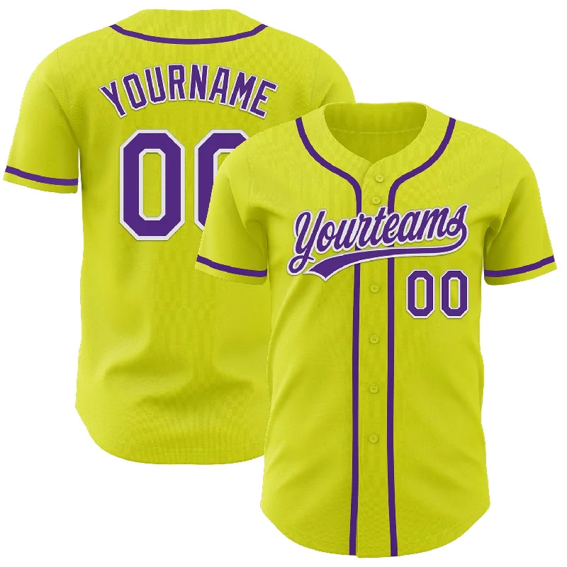 Baseball Jersey With Player Name-Custom Neon Yellow Purple-White Authentic Baseball Jersey