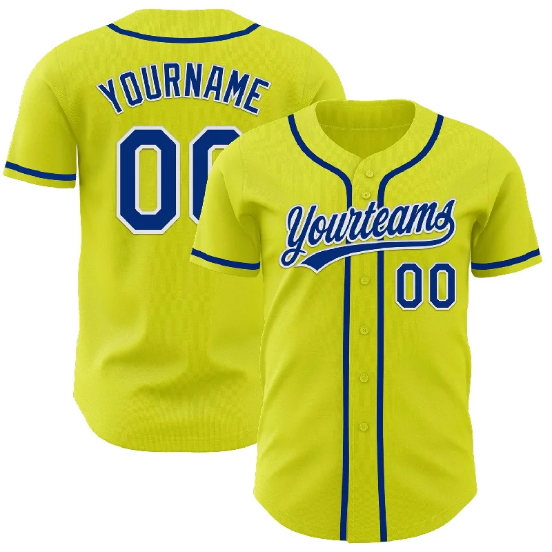 Baseball Jersey With Moisture-Wicking Tech-Custom Neon Yellow Royal-White Authentic Baseball Jersey