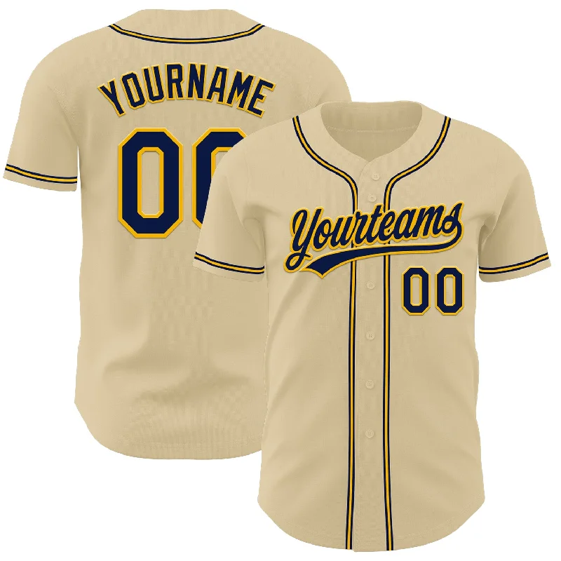 Baseball Jersey With Fade-Resistant Print-Custom Sand Navy-Gold Authentic Baseball Jersey