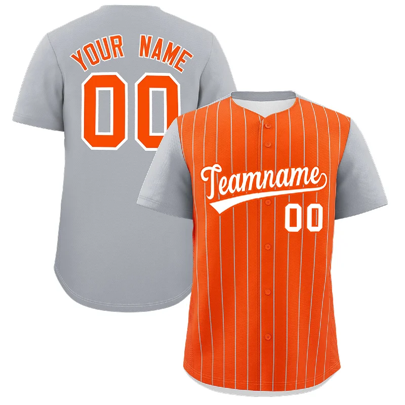 Baseball Jersey With Striped Sleeves-Custom Orange Gray Pinstripe Personalized Two-Tone Authentic Baseball Jersey