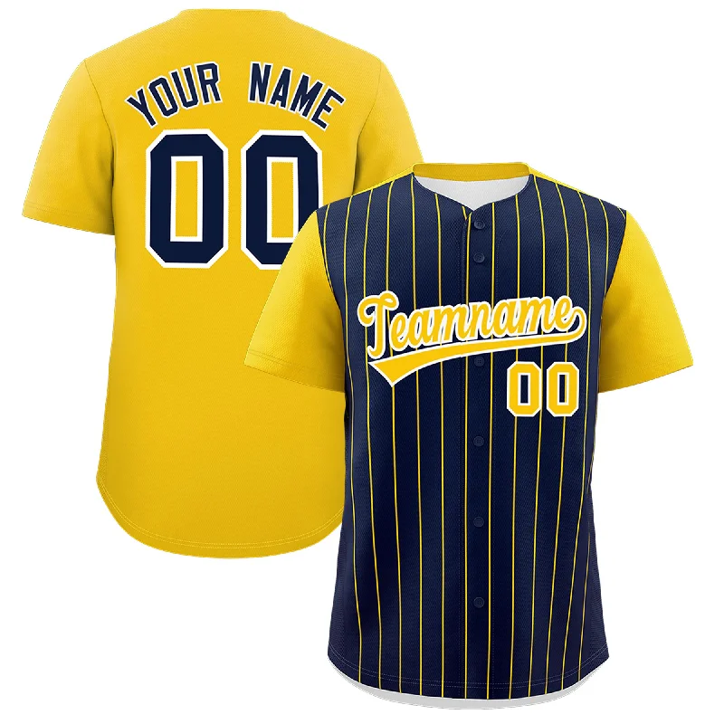 Baseball Jersey With Distressed Look-Custom Navy Gold Pinstripe Personalized Two-Tone Authentic Baseball Jersey