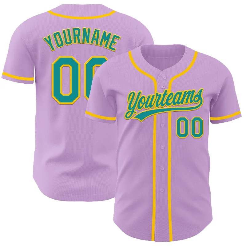 Baseball Jersey With Side Stripes-Custom Light Purple Teal-Yellow Authentic Baseball Jersey