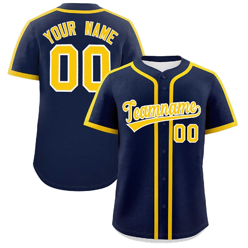 Baseball Jersey With Oversized Fit-Custom Navy Gold Personalized Classic Authentic Baseball Jersey