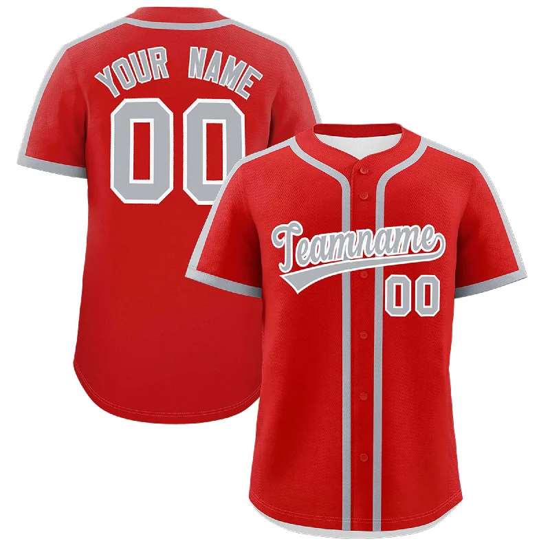 Baseball Jersey With Patches-Custom Red Gray Personalized Classic Authentic Baseball Jersey