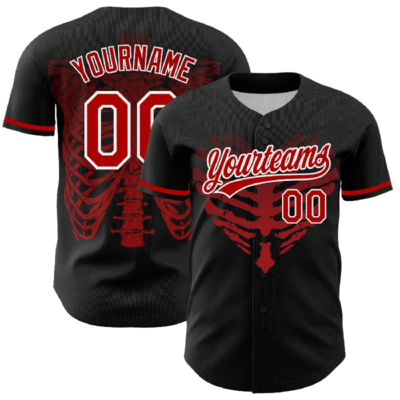 Baseball Jersey With Stadium Edition-Custom Black Red-White 3D Pattern Design Gothic Style Devil Heart Authentic Baseball Jersey