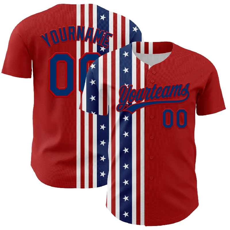 Baseball Jersey With Logo-Custom Red US Navy Blue 3D American Flag And Star Authentic Baseball Jersey