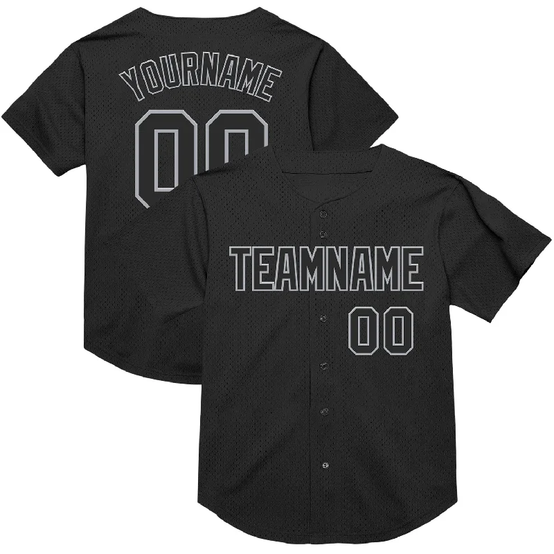 Baseball Jersey With Reflective Details-Custom Black Gray Mesh Authentic Throwback Baseball Jersey