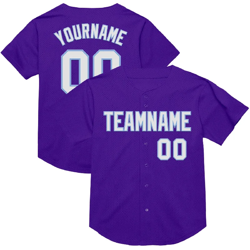 Baseball Jersey With Logo-Custom Purple White-Light Blue Mesh Authentic Throwback Baseball Jersey