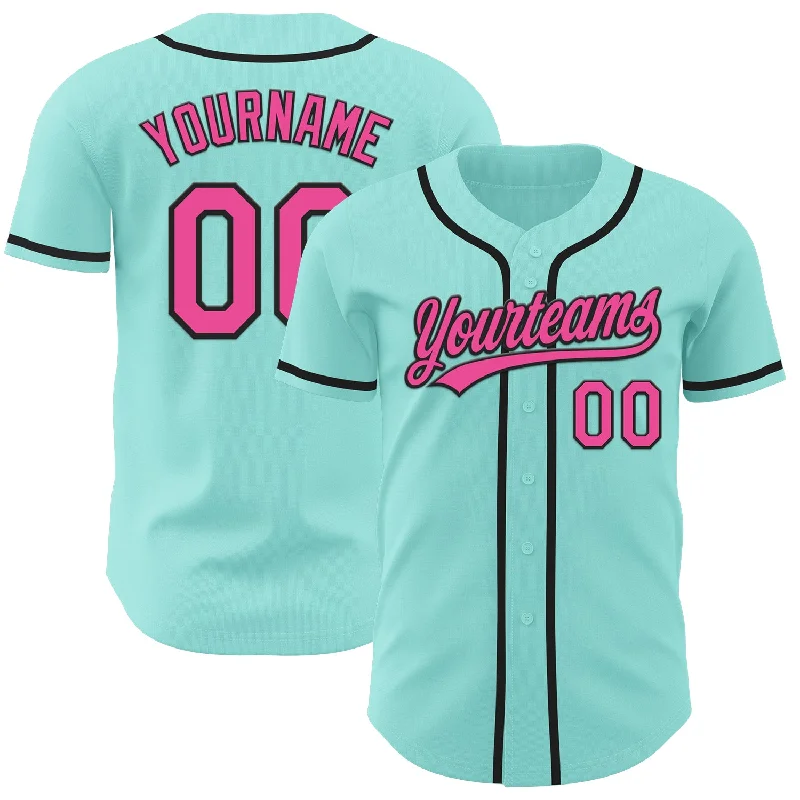 Baseball Jersey With Lightweight Fabric-Custom Ice Blue Pink-Black Authentic Baseball Jersey