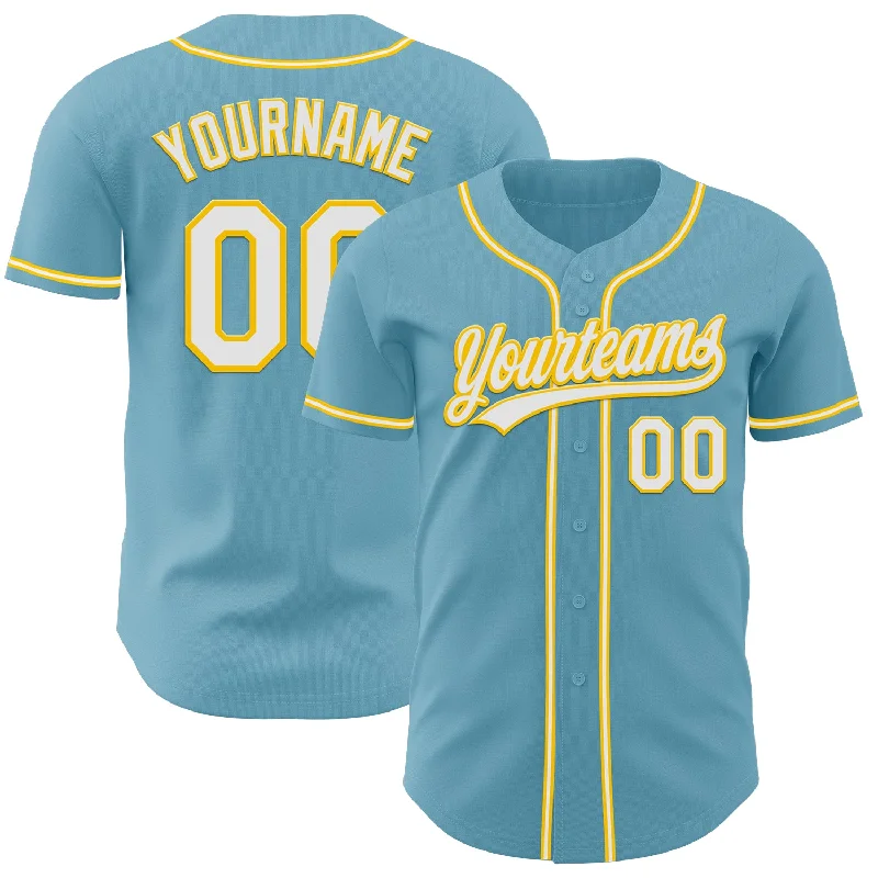 Baseball Jersey For Training-Custom Shadow Blue White-Yellow Authentic Baseball Jersey