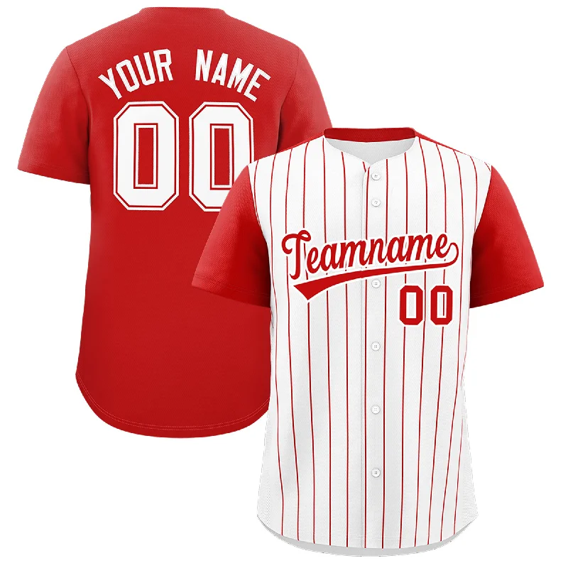 Baseball Jersey With Tagless Collar-Custom White Red Pinstripe Personalized Two-Tone Authentic Baseball Jersey