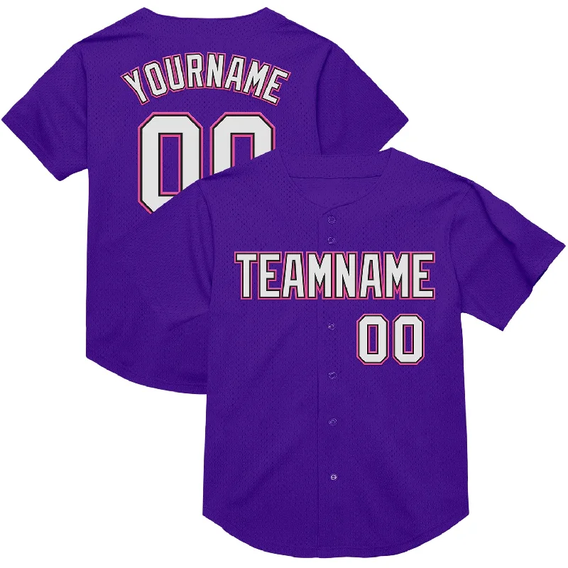 Baseball Jersey With Vintage Design-Custom Purple Black-Pink Mesh Authentic Throwback Baseball Jersey