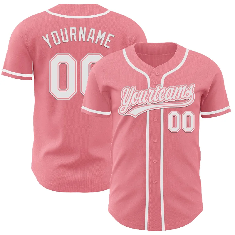 Baseball Jersey With Reinforced Seams-Custom Medium Pink White Authentic Baseball Jersey