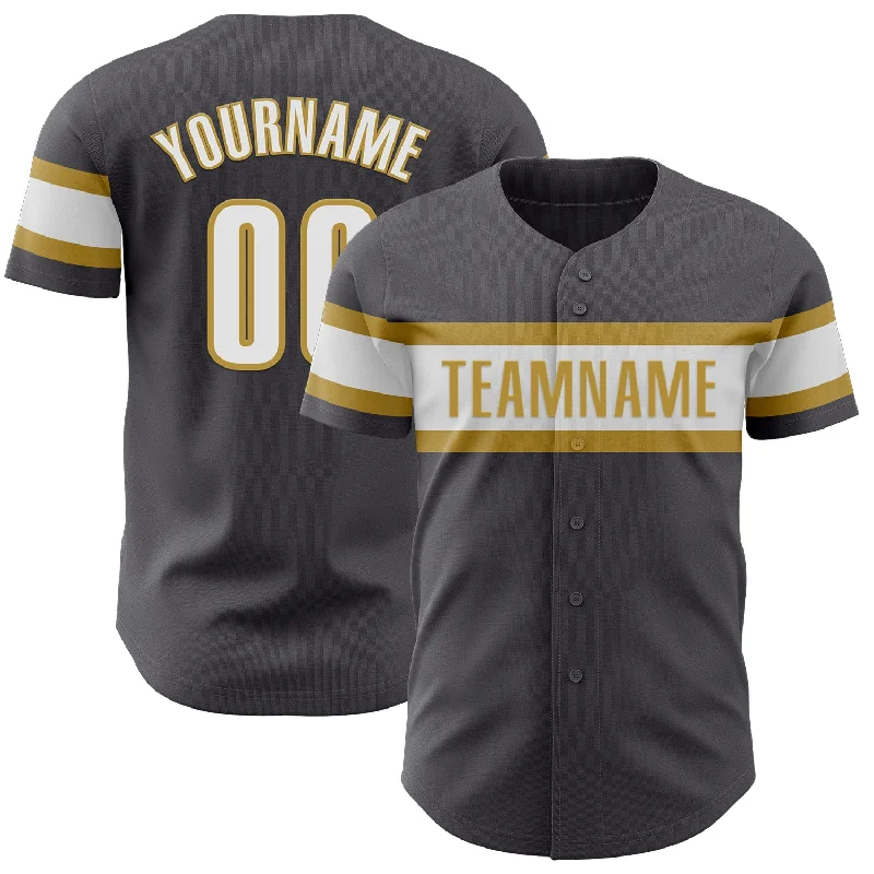 Baseball Jersey With Custom Artwork-Custom Steel Gray White-Old Gold Authentic Baseball Jersey