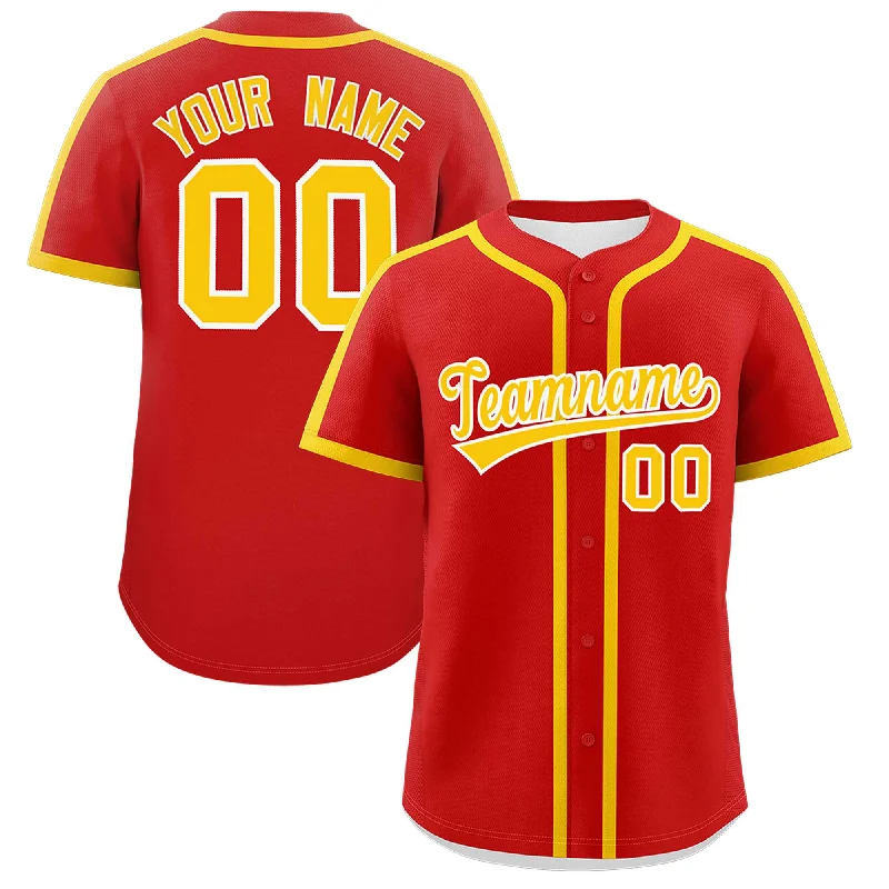 Baseball Jersey With Patches-Custom Red Gold Personalized Classic Authentic Baseball Jersey