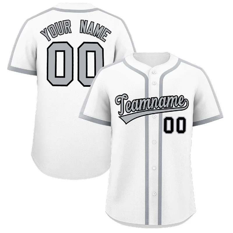 Baseball Jersey With Silicone Patch-Custom White Gray Personalized Classic Authentic Baseball Jersey