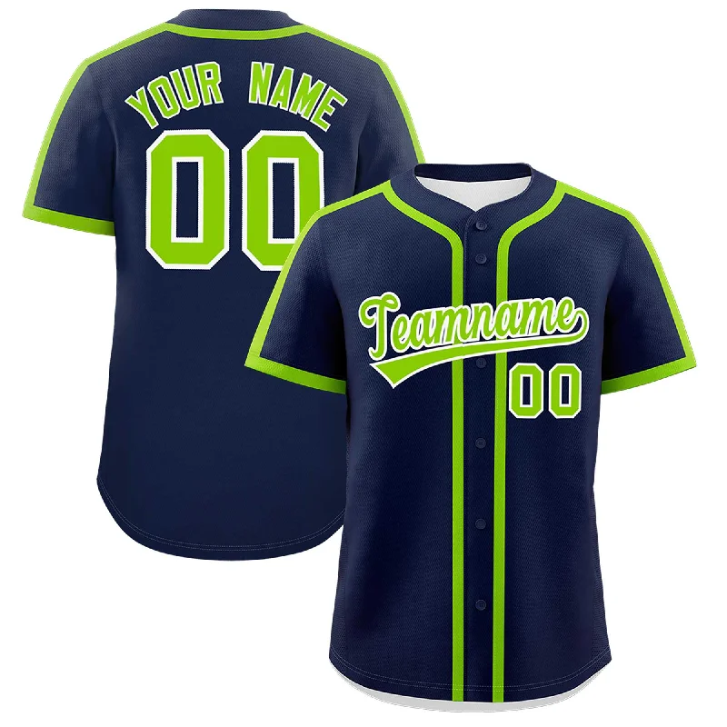 Baseball Jersey With Glow-In-The-Dark Print-Custom Navy Neon Green Personalized Classic Authentic Baseball Jersey