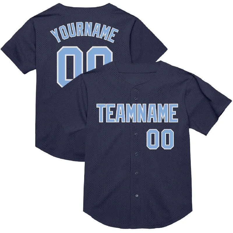 Baseball Jersey With Tie-Dye Design-Custom Navy Light Blue-White Mesh Authentic Throwback Baseball Jersey