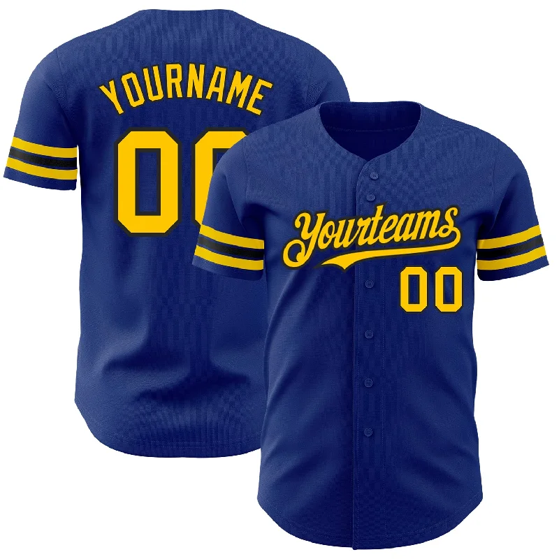 Baseball Jersey With Metallic Details-Custom Royal Yellow-Black Authentic Baseball Jersey