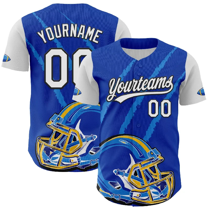 Baseball Jersey With Championship Edition-Custom Thunder Blue White-Black 3D Pattern Design Football Helmet And Animal Claw Authentic Baseball Jersey