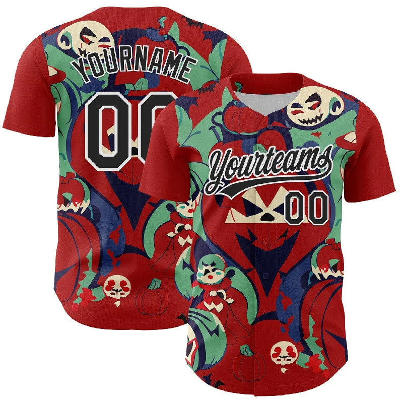 Baseball Jersey With Comic Book Theme-Custom Red Black-White 3D Halloween Authentic Baseball Jersey