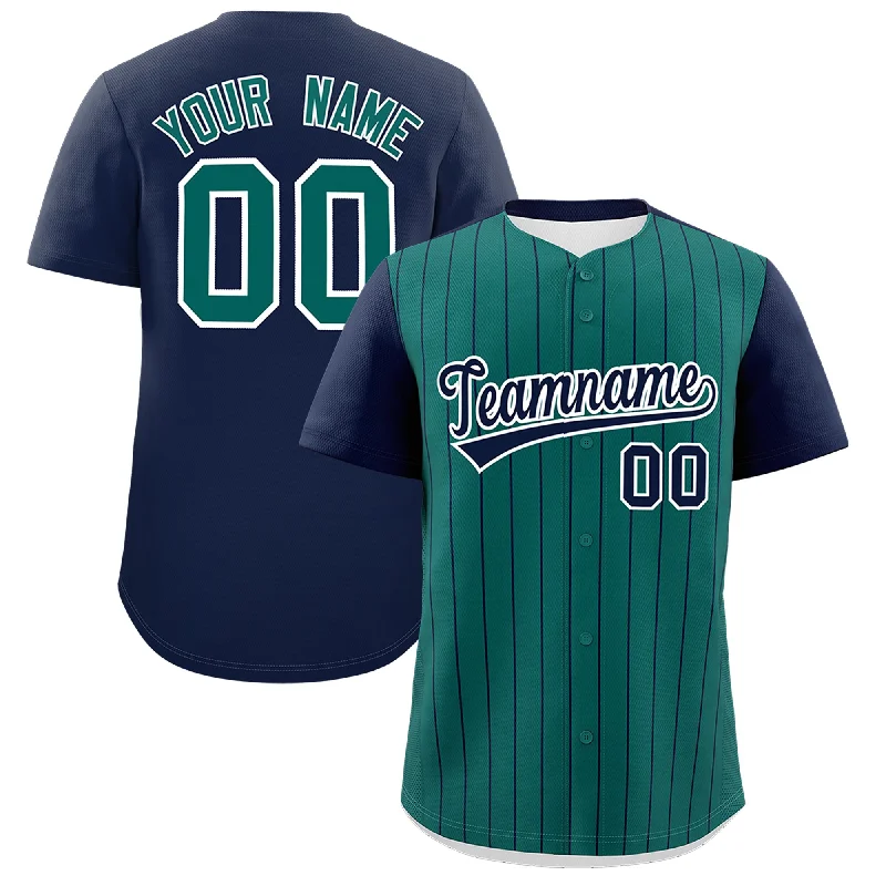 Baseball Jersey With Embroidery-Custom Aqua Navy Pinstripe Personalized Two-Tone Authentic Baseball Jersey