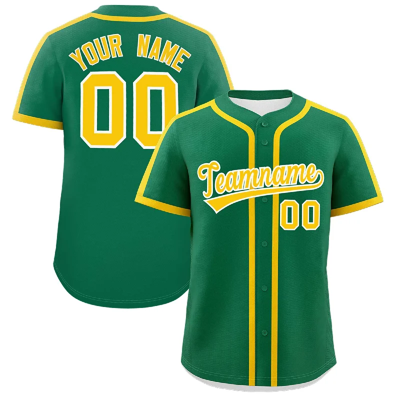 Baseball Jersey For Kids-Custom Kelly Green Gold Personalized Classic Authentic Baseball Jersey