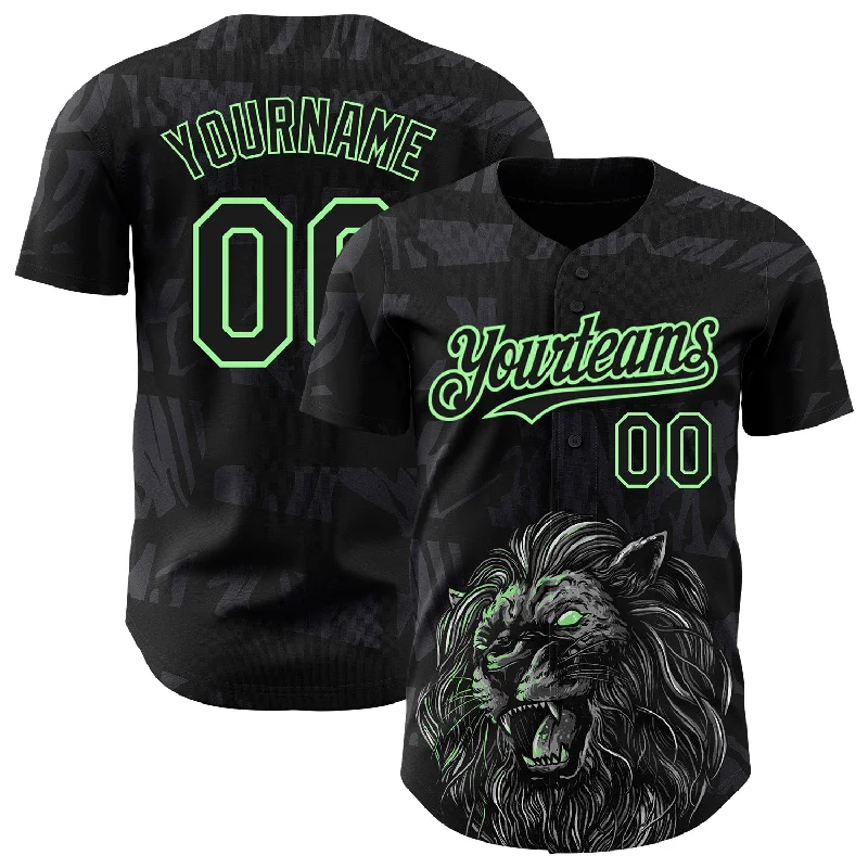 Baseball Jersey With Red And Blue-Custom Black Pea Green 3D Pattern Design Animal Lion Authentic Baseball Jersey