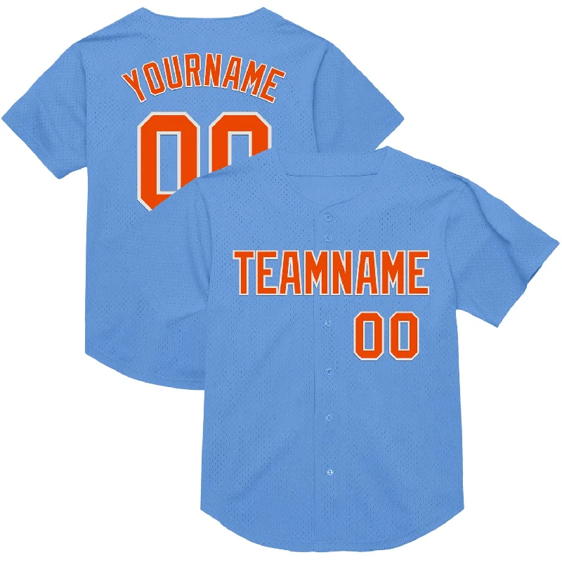 Baseball Jersey With Cool Base Technology-Custom Light Blue Orange-White Mesh Authentic Throwback Baseball Jersey