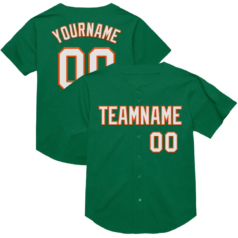 Baseball Jersey With Modern Patterns-Custom Kelly Green White-Orange Mesh Authentic Throwback Baseball Jersey