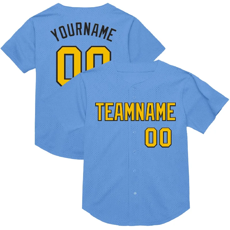 Baseball Jersey For Toddlers-Custom Light Blue Yellow-Black Mesh Authentic Throwback Baseball Jersey