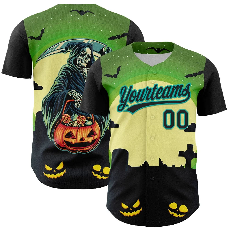 Baseball Jersey With Unique Font Styles-Custom Green Black-Aqua 3D Halloween Authentic Baseball Jersey