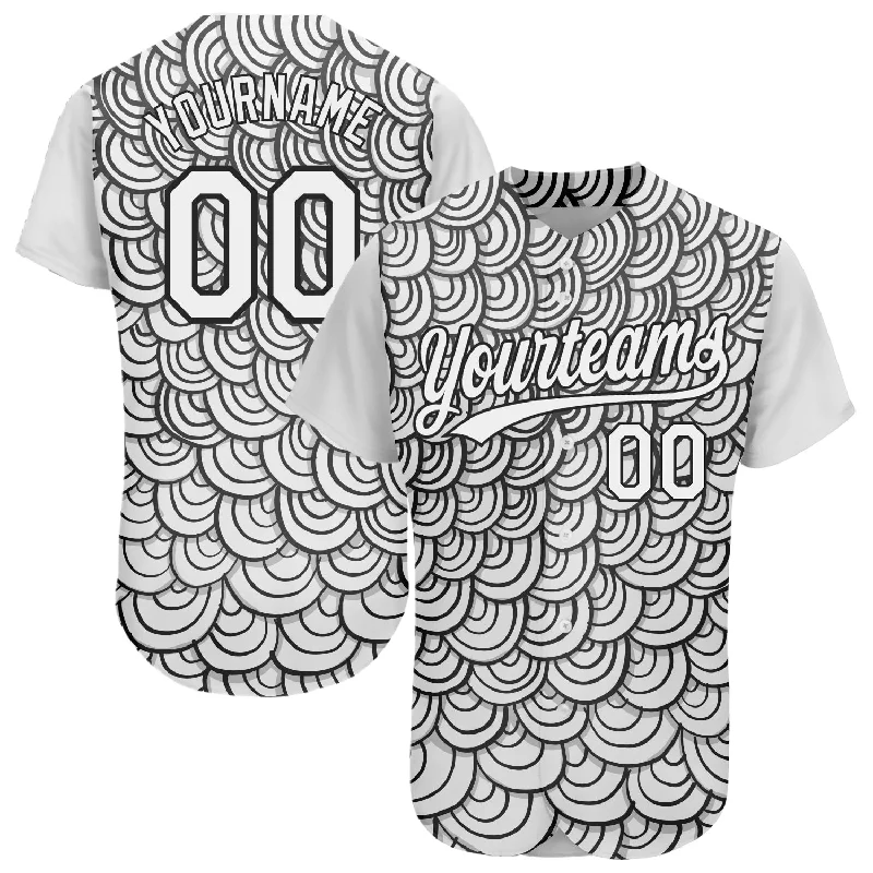 Baseball Jersey With Secure Zipper Pocket-Custom White Black 3D Pattern Design Abstract Doodle Line Art Authentic Baseball Jersey