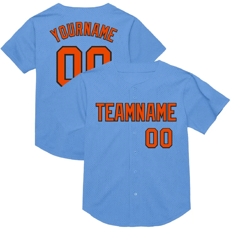 Baseball Jersey With Custom Number-Custom Light Blue Orange-Black Mesh Authentic Throwback Baseball Jersey