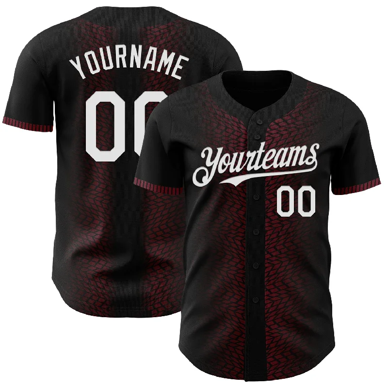 Baseball Jersey With Team Name-Custom Black White-Burgundy 3D Pattern Design Geometric Shapes Authentic Baseball Jersey