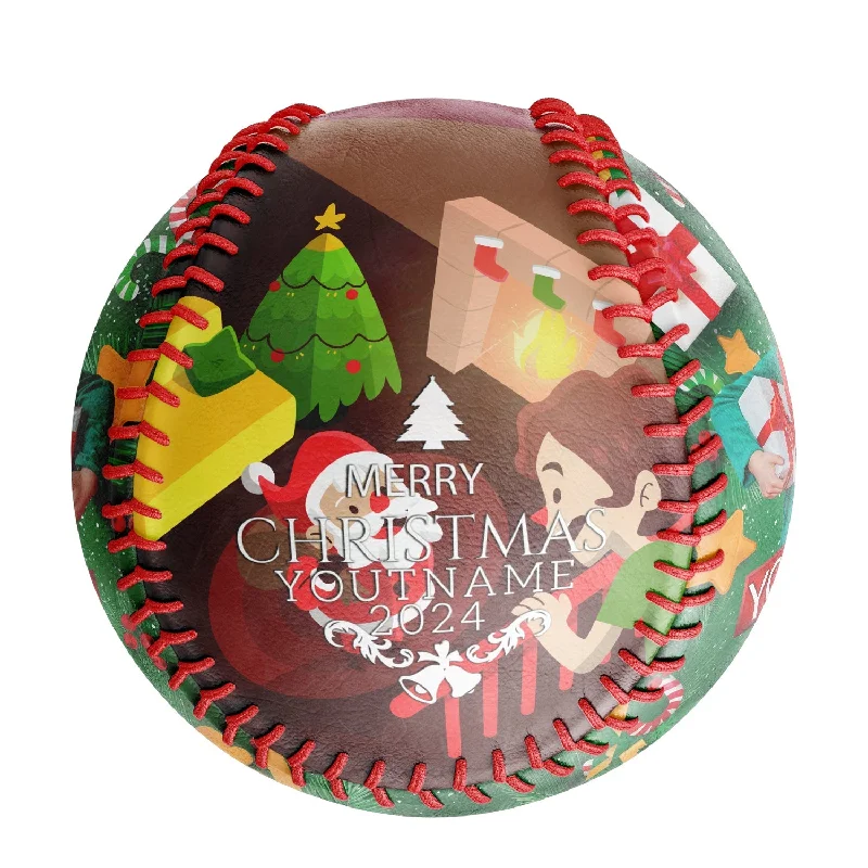 Baseball Outfield Drills-Personalized Christmas Santa Claus Tree Photo Baseballs