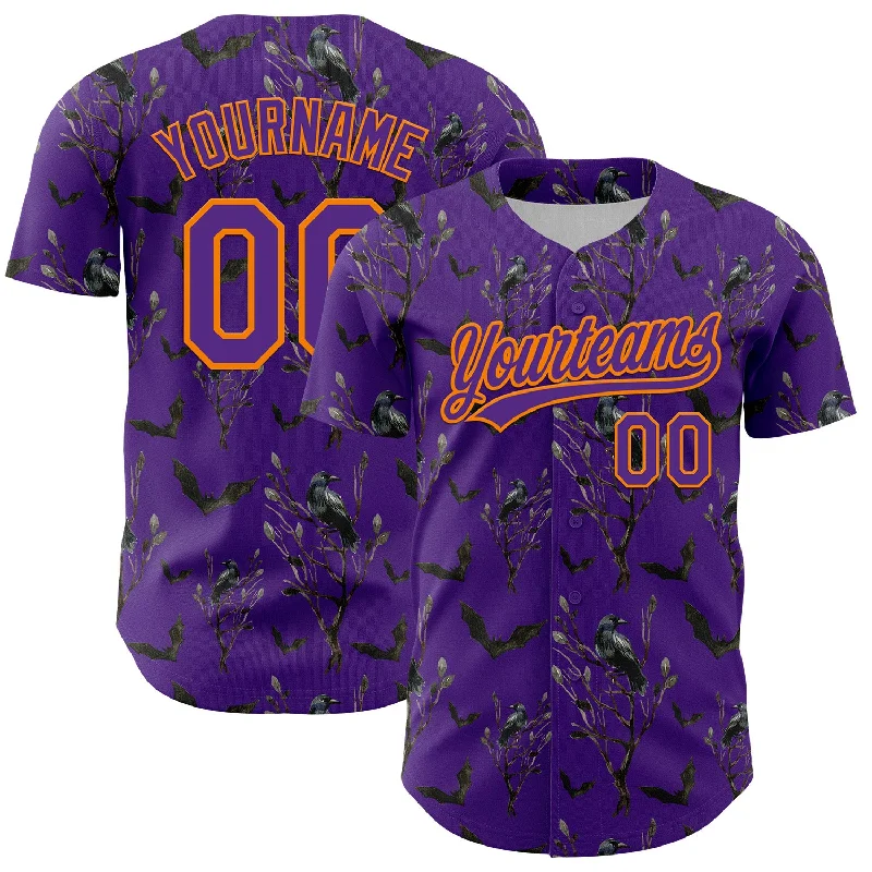 Baseball Jersey For MLB Fans-Custom Purple Bay Orange 3D Pattern Halloween Authentic Baseball Jersey