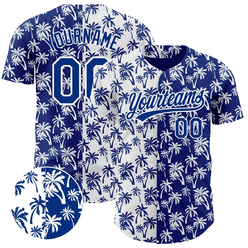 Baseball Jersey With Organic Cotton-Custom White Royal 3D Pattern Design Tropical Hawaii Palm Trees Authentic Baseball Jersey